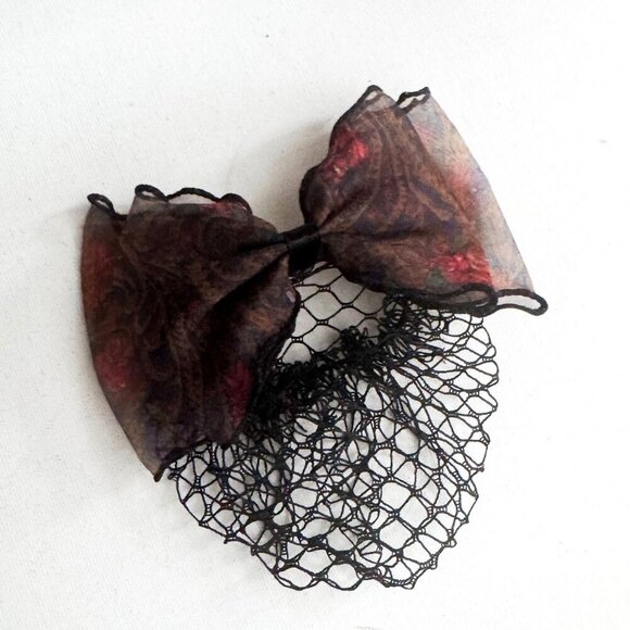 Vintage Bow and mesh Bun Cover Hair Pin Beret - Picture 1 of 4